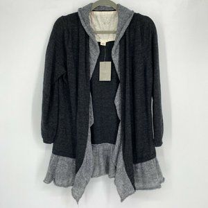 NEW Anthropologie Canary Wool Alpaca Ruffle Tiered Cardigan Charcoal Gray Large